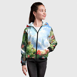 Толстовка на молнии детская Новогодний дневной пейзаж, цвет: 3D-черный — фото 2