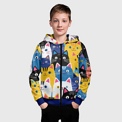 Толстовка на молнии детская Много цветных котиков, цвет: 3D-синий — фото 2