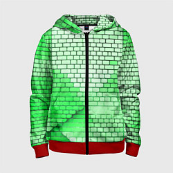 Толстовка на молнии детская Зелёные кирпичики, цвет: 3D-красный