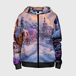 Толстовка на молнии детская Тропинка к новому году, цвет: 3D-черный