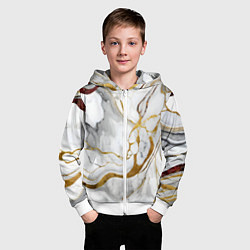 Толстовка на молнии детская Жёлто-белый мрамор, цвет: 3D-белый — фото 2