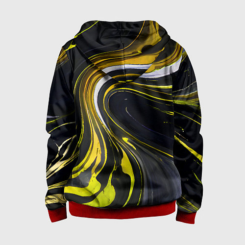 Детская толстовка на молнии Волнистые бело-жёлтые линии на чёрном фоне / 3D-Красный – фото 2