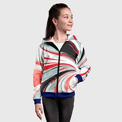 Толстовка на молнии детская Волнистые бело-красные линии на чёрном фоне, цвет: 3D-синий — фото 2