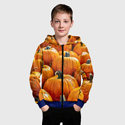 Толстовка на молнии детская Много тыкв, цвет: 3D-синий — фото 2