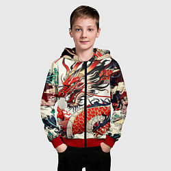 Толстовка на молнии детская Красный дракон в японском стиле ирезуми, цвет: 3D-красный — фото 2