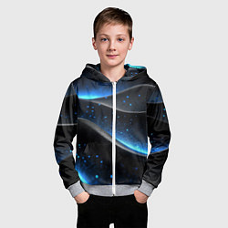 Толстовка на молнии детская Черная волнистая текстура с синей пыльцой, цвет: 3D-меланж — фото 2