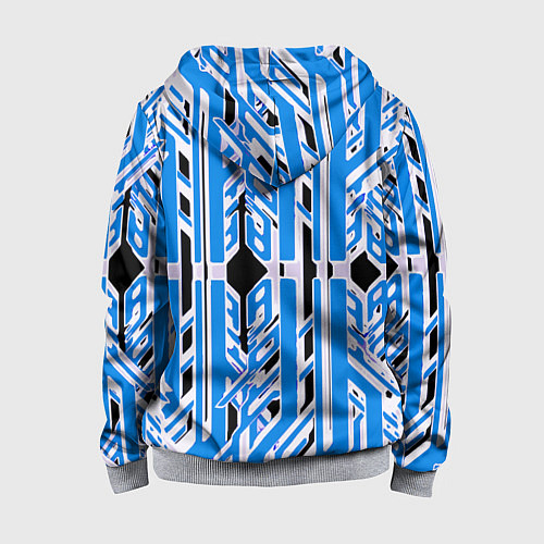 Детская толстовка на молнии Бело-синие техно полосы на чёрном фоне / 3D-Меланж – фото 2