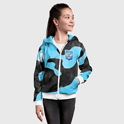 Толстовка на молнии детская Черно-зеленый камуфляж и герб РФ, цвет: 3D-белый — фото 2