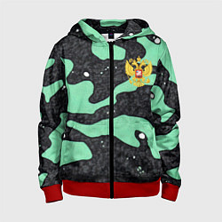Толстовка на молнии детская Текстурный черно-зеленый камуфляж, цвет: 3D-красный