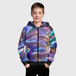 Толстовка на молнии детская Волны космические, цвет: 3D-черный — фото 2