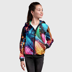 Толстовка на молнии детская Яркие красочные неоновые перья, цвет: 3D-черный — фото 2