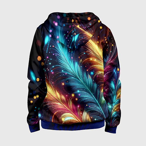 Детская толстовка на молнии Неоновые разноцветные перья / 3D-Синий – фото 2