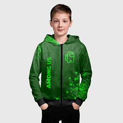 Толстовка на молнии детская Among Us - green gradient вертикально, цвет: 3D-черный — фото 2
