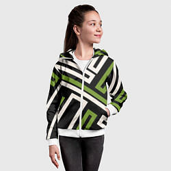 Толстовка на молнии детская Прямоугольники по диагонали-зеленый, черный, цвет: 3D-белый — фото 2