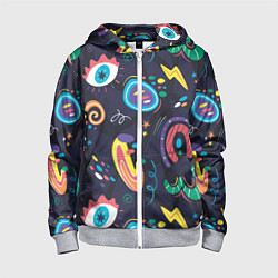 Толстовка на молнии детская Космическая абстракция с глазами, цвет: 3D-меланж