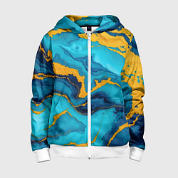 Толстовка на молнии детская Синяя абстракция с золотым, цвет: 3D-белый