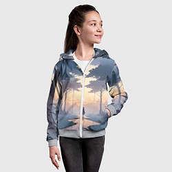 Толстовка на молнии детская В лесу на закате, цвет: 3D-меланж — фото 2