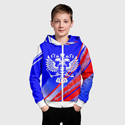 Толстовка на молнии детская Герб России на фоне цветов флага синий, цвет: 3D-белый — фото 2
