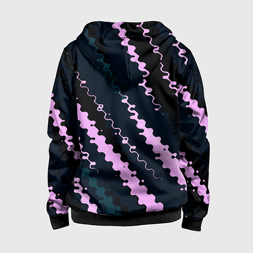 Детская толстовка на молнии Тёмно-синий с розовым искажённые полосы / 3D-Черный – фото 2
