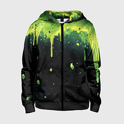 Толстовка на молнии детская Зеленая стекающая краска по черному фону, цвет: 3D-черный