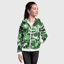 Толстовка на молнии детская Растения против зомби в зеленом цвете, цвет: 3D-белый — фото 2