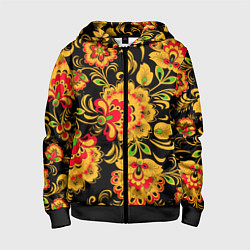 Толстовка на молнии детская Хохлома - роспись, цвет: 3D-черный