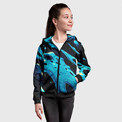 Толстовка на молнии детская Синие волны краски на черном, цвет: 3D-черный — фото 2