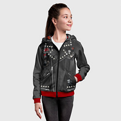 Толстовка на молнии детская Ведьмы не стареют косуха с нашивками, цвет: 3D-красный — фото 2