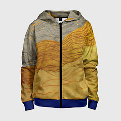 Толстовка на молнии детская Золотые волны на сером текстура, цвет: 3D-синий