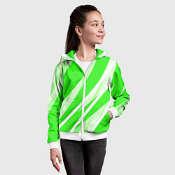 Толстовка на молнии детская Яблочный зелёный абстракция с полосами, цвет: 3D-белый — фото 2