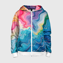 Толстовка на молнии детская Абстрактные волны в мраморном стиле, цвет: 3D-белый