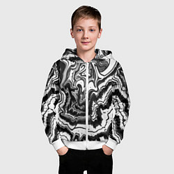 Толстовка на молнии детская Закрученные волны - чб абстракция, цвет: 3D-белый — фото 2