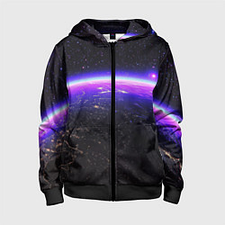 Толстовка на молнии детская Планета и неоновое свечение, цвет: 3D-черный