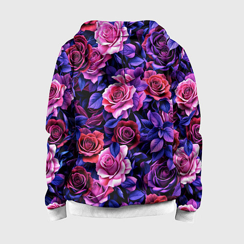Детская толстовка на молнии Разноцветные цветы - синие розы паттерн / 3D-Белый – фото 2