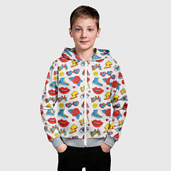 Толстовка на молнии детская Паттерн с яркими молодежными стикерами, цвет: 3D-меланж — фото 2