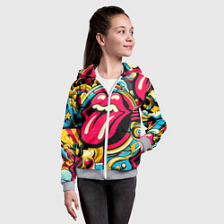 Толстовка на молнии детская Rolling Stones logo - pop art pattern, цвет: 3D-меланж — фото 2