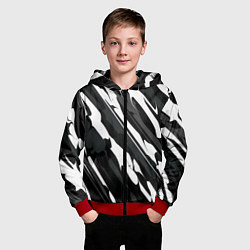 Толстовка на молнии детская Разводы белым на черном, цвет: 3D-красный — фото 2
