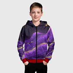 Толстовка на молнии детская Фиолетовая текстура с золотыми звездочками, цвет: 3D-красный — фото 2