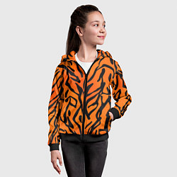 Толстовка на молнии детская Тигровый огненный паттерн, цвет: 3D-черный — фото 2