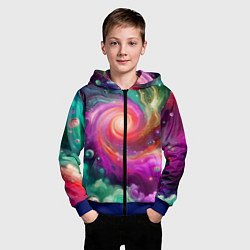 Толстовка на молнии детская Космическая неоновая фантазия - нейроарт, цвет: 3D-синий — фото 2