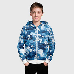 Толстовка на молнии детская Цветы белой сакуры - паттерн на синем фоне, цвет: 3D-белый — фото 2