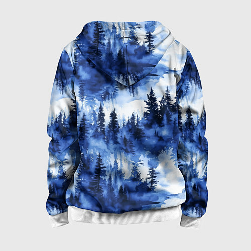 Детская толстовка на молнии Силуэты деревьев и отражения - акварельный лесной / 3D-Белый – фото 2