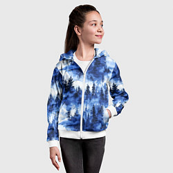 Толстовка на молнии детская Силуэты деревьев и отражения - акварельный лесной, цвет: 3D-белый — фото 2