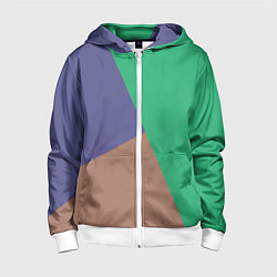 Толстовка на молнии детская Триада зелёный фиолетовый и коричневый геометричны, цвет: 3D-белый