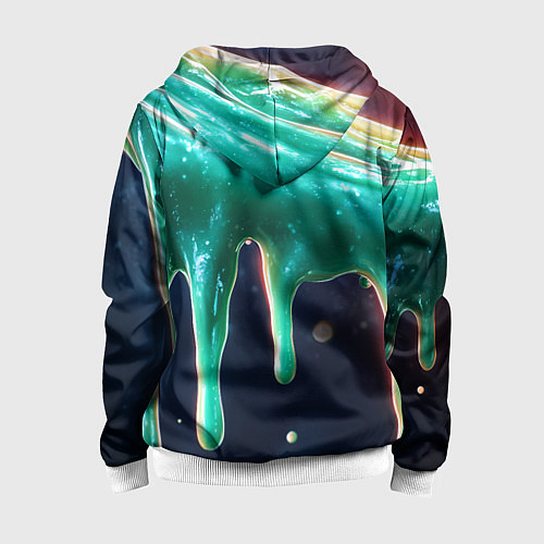 Детская толстовка на молнии Текстура стекающая зеленая клякса / 3D-Белый – фото 2