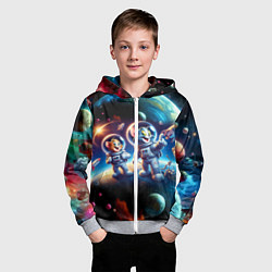 Толстовка на молнии детская Космонавты Том и Джерри в неоновом космосе, цвет: 3D-меланж — фото 2