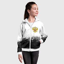 Толстовка на молнии детская Россия черно белые краски, цвет: 3D-белый — фото 2