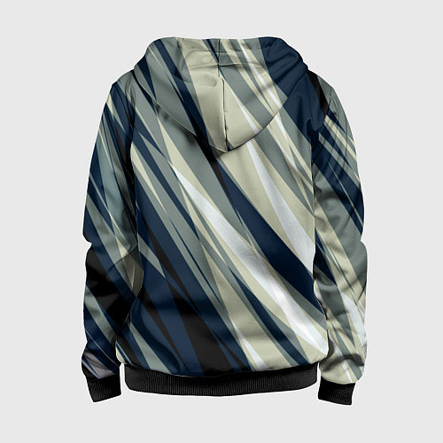Детская толстовка на молнии Синий с оливковым диагональные полосы / 3D-Черный – фото 2