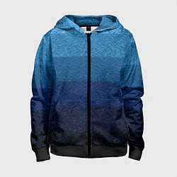Толстовка на молнии детская Сине-голубой градиент полосами с узором, цвет: 3D-черный