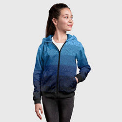 Толстовка на молнии детская Сине-голубой градиент полосами с узором, цвет: 3D-черный — фото 2